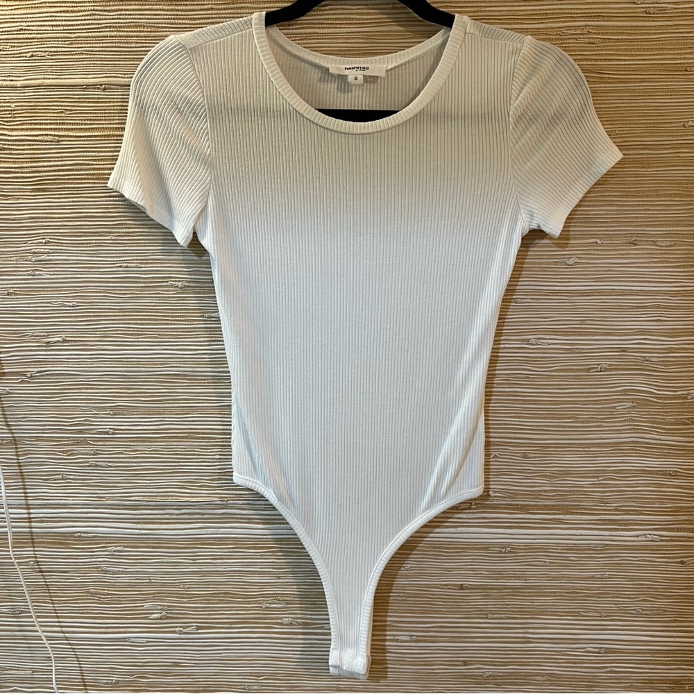 Hashtag white t-shirt bodysuit thong snap closure small